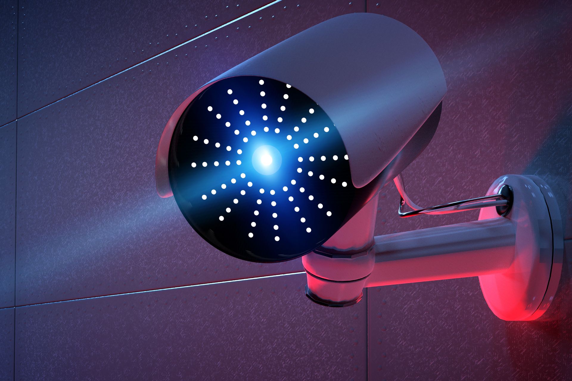 Advanced LED illuminated CCTV security camera mounted on a wall, ensuring top-notch surveillance for High Risk Protection services in Pretoria.